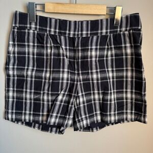 Tommy Bahama Plaid Linen Blend Shorts Black White Womens Size 4 Retro Preppy
